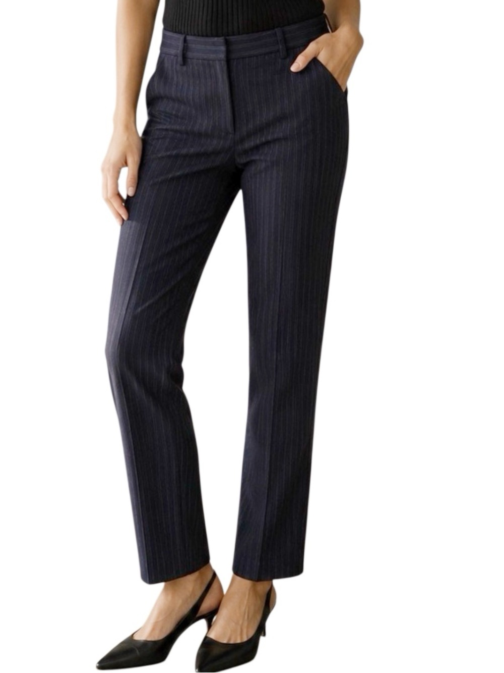 THEORY Tailor Trouser Size 8 Style J0726211 Stripe Knit Navy Blue 295.00